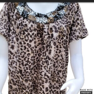 Leopard print‎ sequin tee 2X